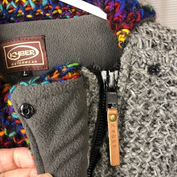 KYBER OUTERWEAR 100% Wool Handmade Textured Chunky Knit Zip Cardigan Jacket Sz L - Picture 11 of 15